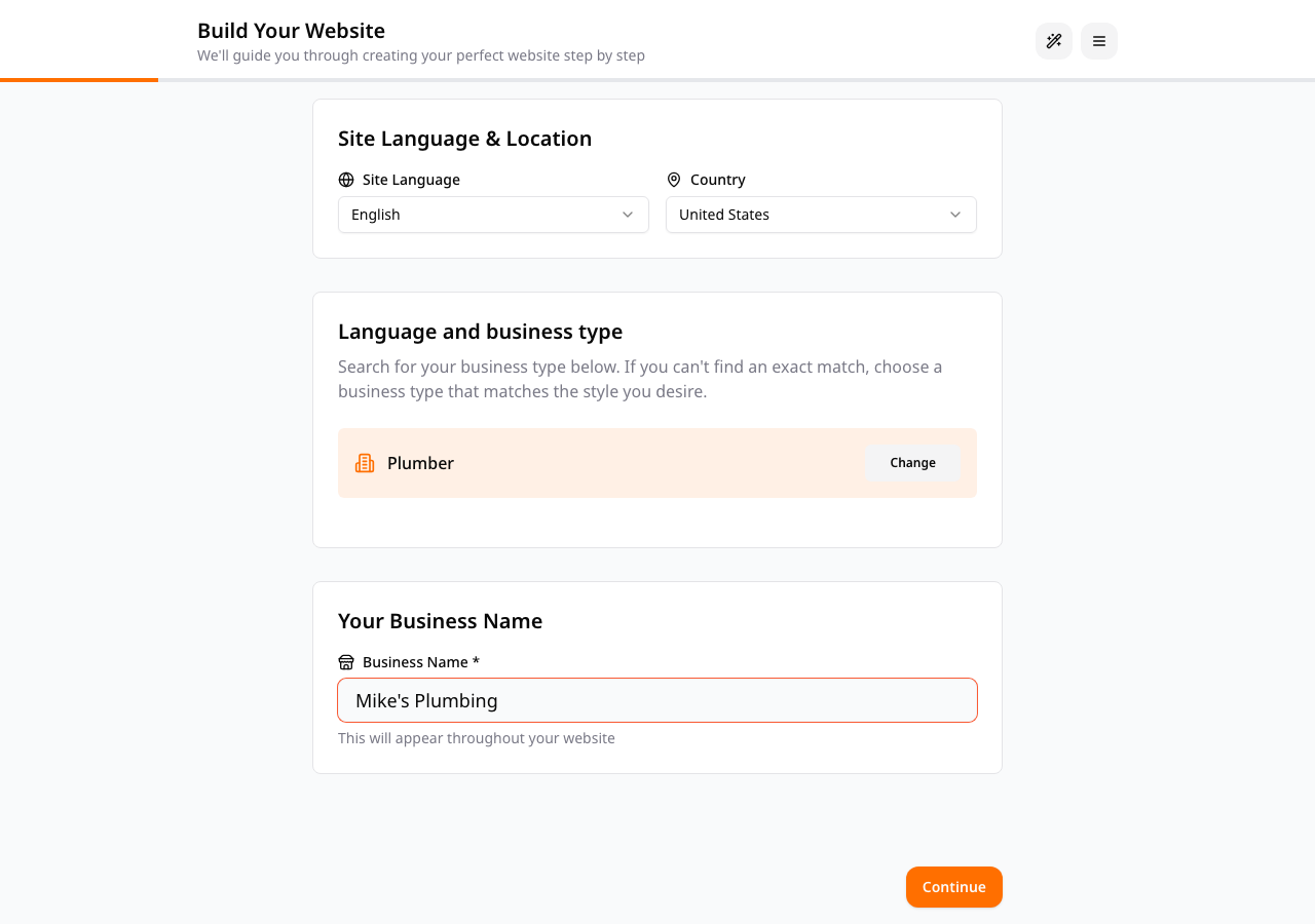Choose your business type and name