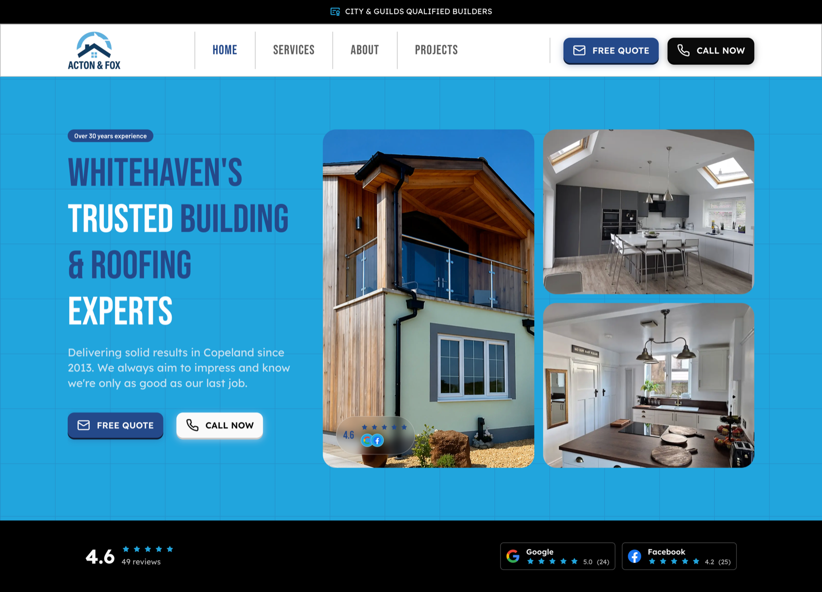 Acton and Fox builder website screenshot